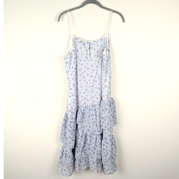 ENDLESS ROSE Light Blue Ditzy Lotus Print Ruffled Dress Sz Large Fairy Whimsical - Picture 6 of 8